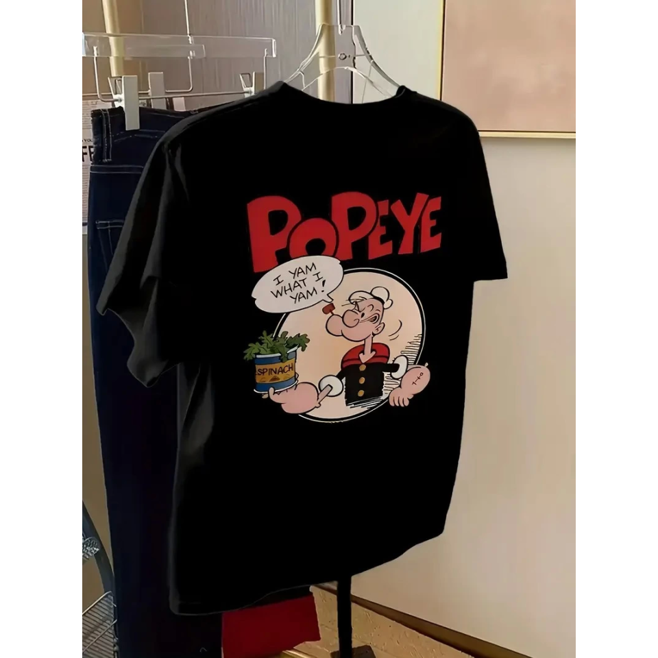 Baskılı Oversize Bisiklet Yaka T-shirt - Siyah