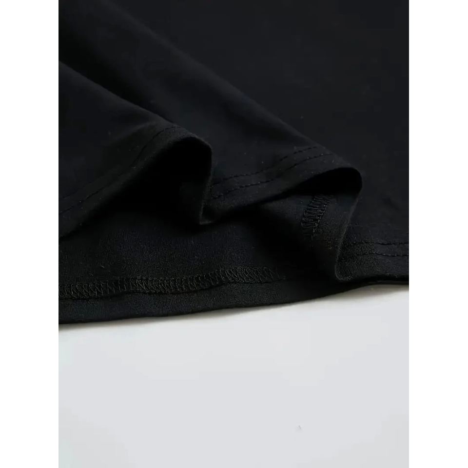 Baskılı Oversize Bisiklet Yaka T-shirt - Siyah