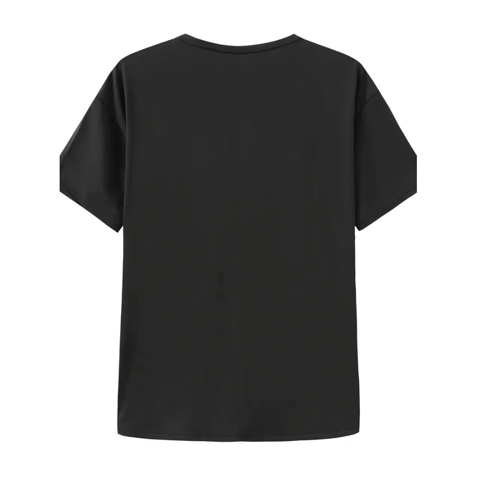 Baskılı Oversize Bisiklet Yaka T-shirt - Siyah