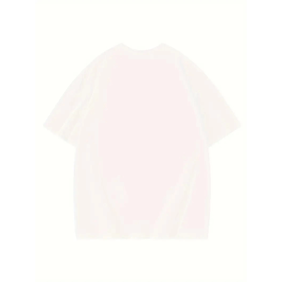 Baskılı Oversize Bisiklet Yaka T-shirt - Beyaz