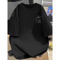 Baskılı Oversize Bisiklet Yaka T-shirt - Siyah