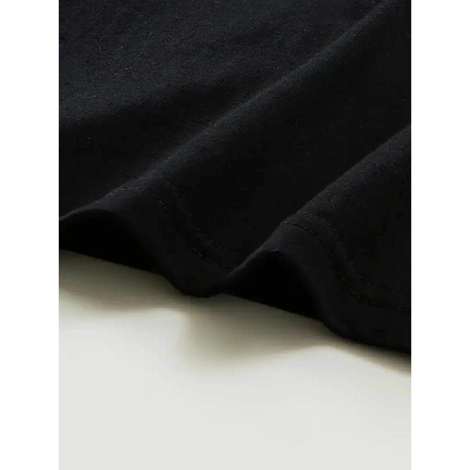 Baskılı Oversize Bisiklet Yaka T-shirt - Siyah