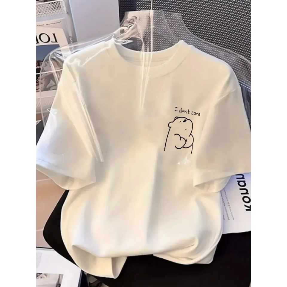 Baskılı Oversize Bisiklet Yaka T-shirt - Beyaz