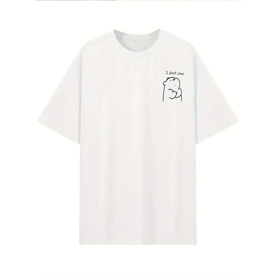 Baskılı Oversize Bisiklet Yaka T-shirt - Beyaz