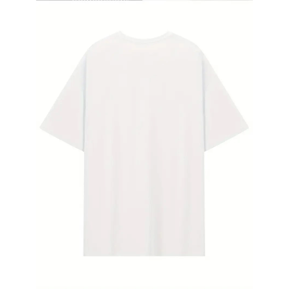 Baskılı Oversize Bisiklet Yaka T-shirt - Beyaz