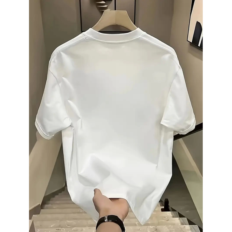 Baskılı Oversize Bisiklet Yaka T-shirt - Beyaz
