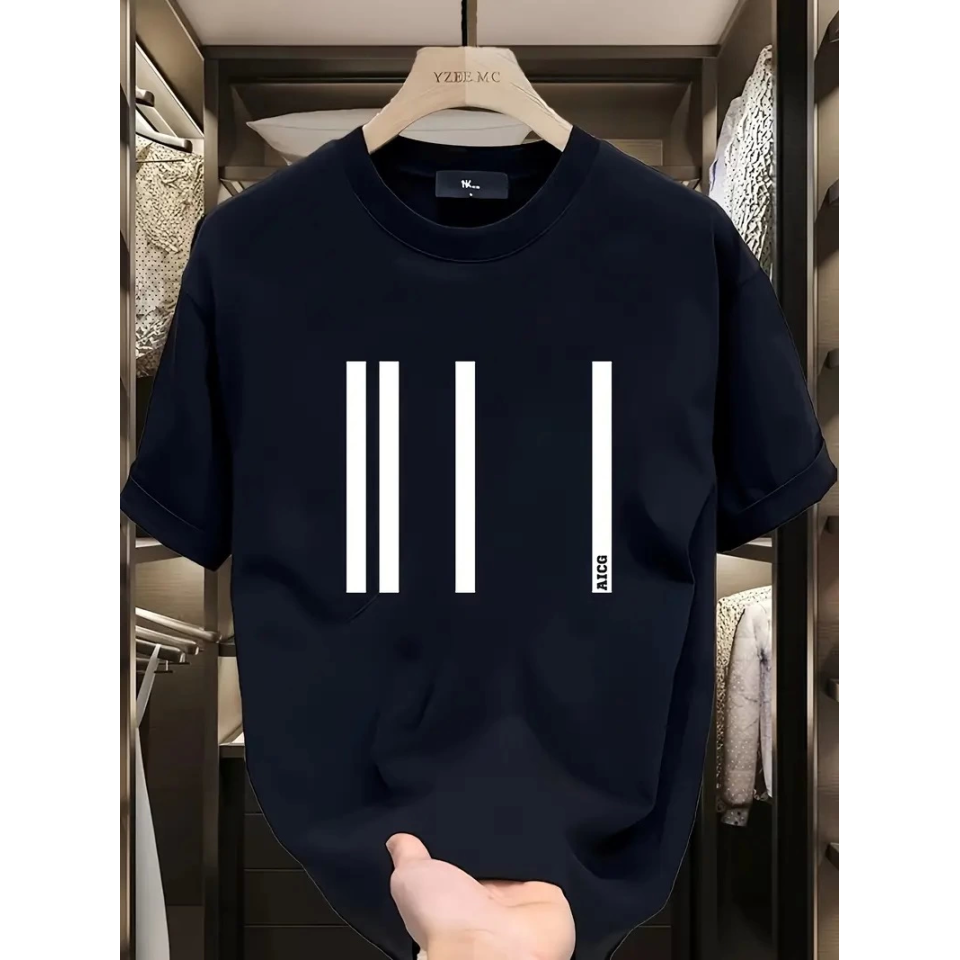 Baskılı Oversize Bisiklet Yaka T-shirt - Siyah