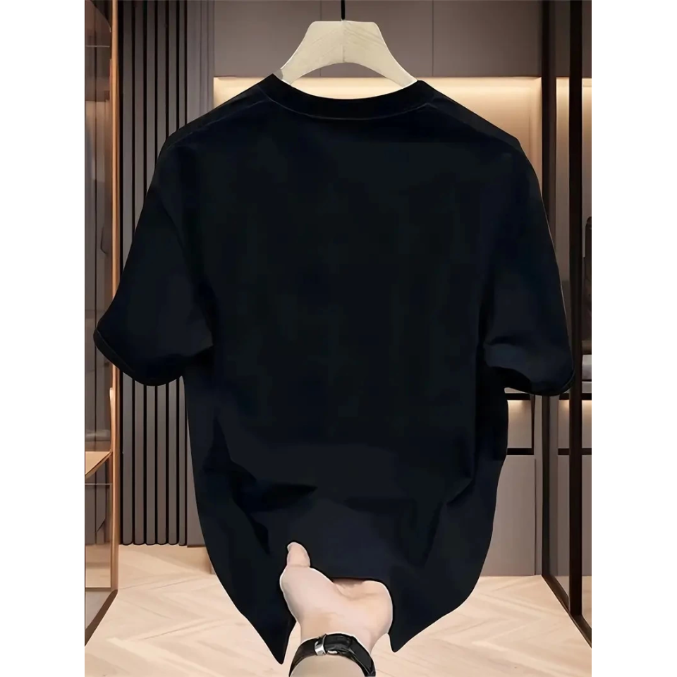 Baskılı Oversize Bisiklet Yaka T-shirt - Siyah