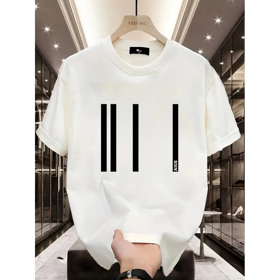 Baskılı Oversize Bisiklet Yaka T-shirt - Beyaz