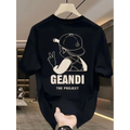Geniş Kesim Pamuklu Tişört - GANDHI The Project Baskılı, Siyah, Rahat Kesim, Kısa Kollu, Günlük Kıyafet, Her Gün Giyilebilecek Tişört- Siyah