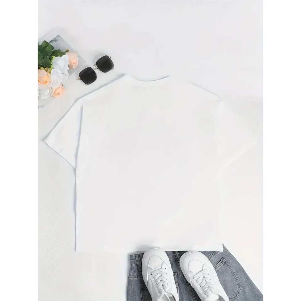 Baskılı Oversize Bisiklet Yaka T-shirt - Beyaz