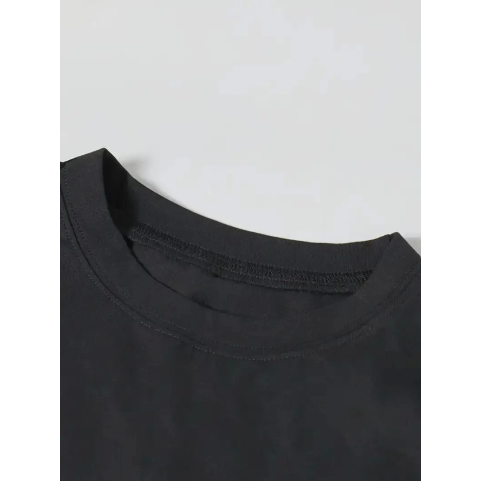 Baskılı Oversize Bisiklet Yaka T-shirt - Siyah