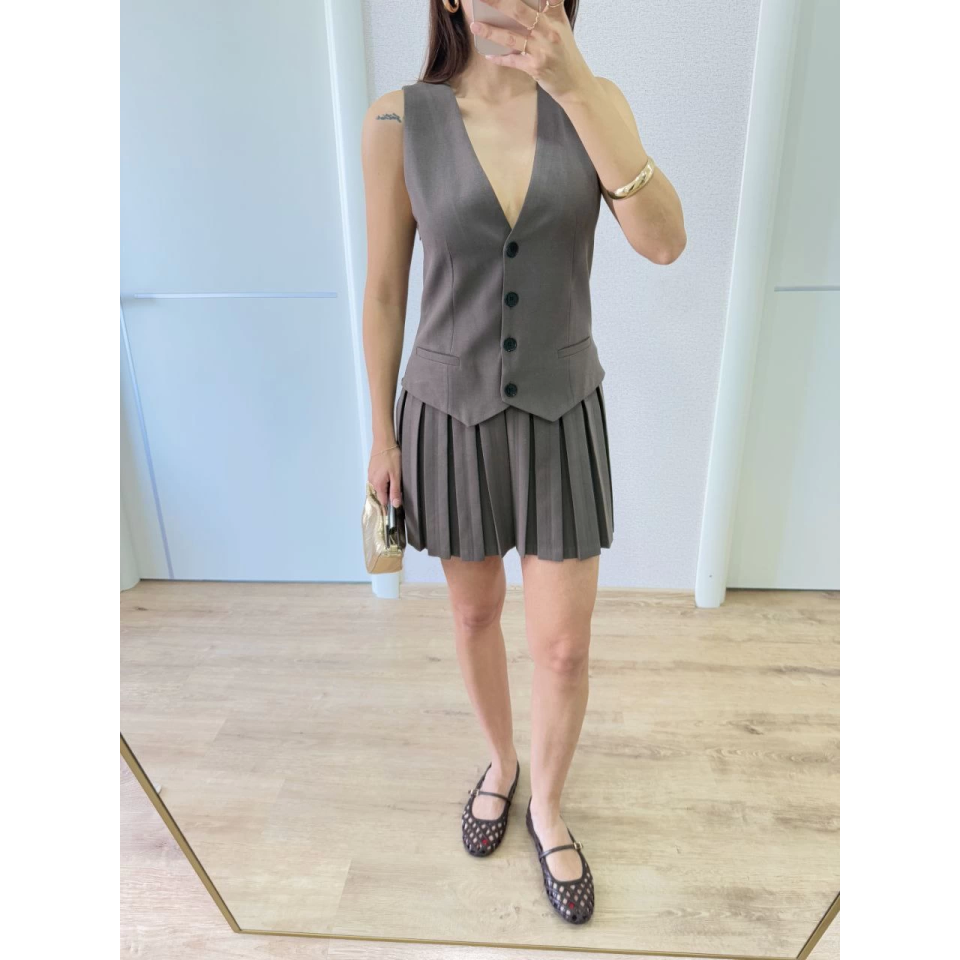 Takım Görünümlu Yelekli Mini Elbise- Füme