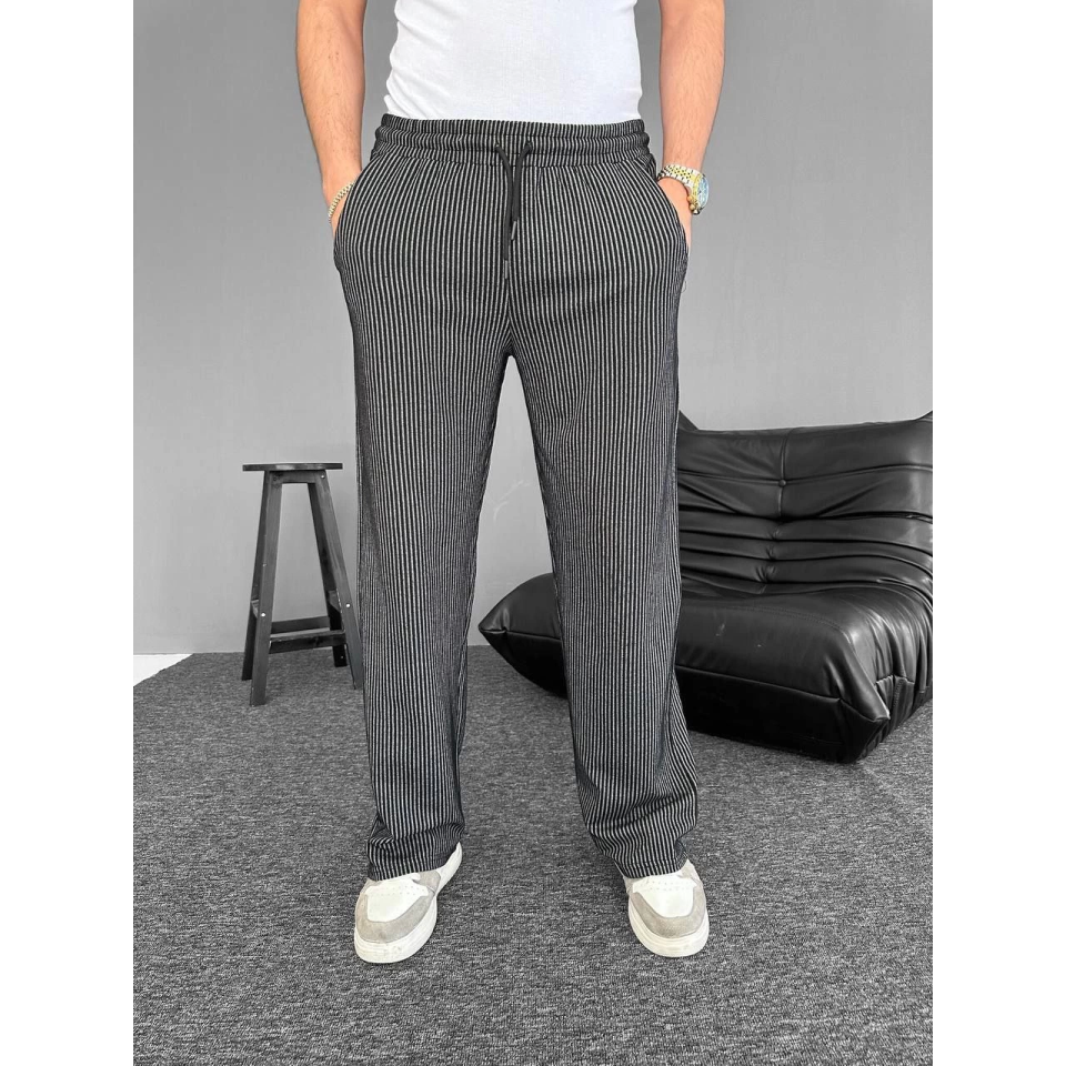 Su Yolu Çizgili Cepli Pantalon - Siyah