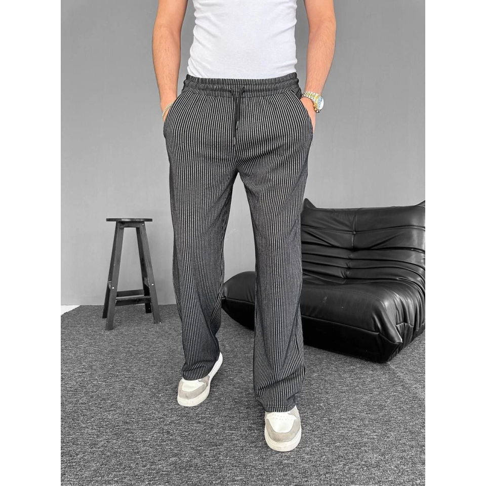 Su Yolu Çizgili Cepli Pantalon - Siyah