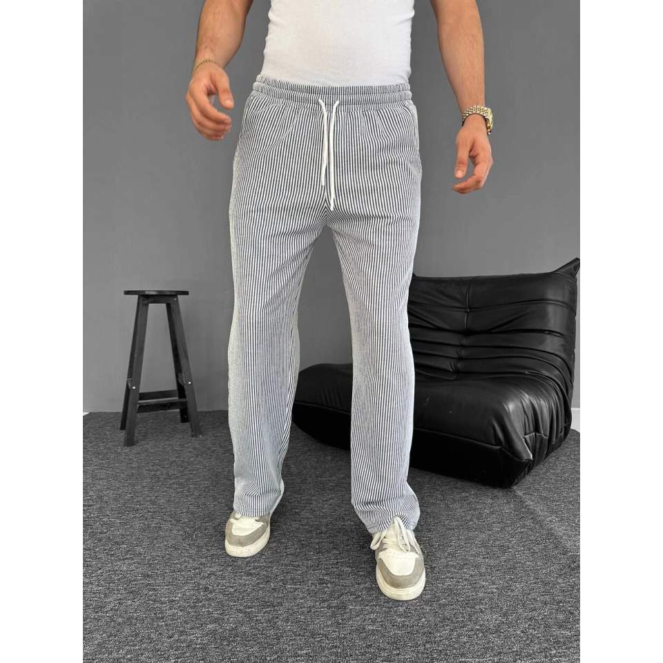 Su Yolu Çizgili Cepli Pantalon - Gri