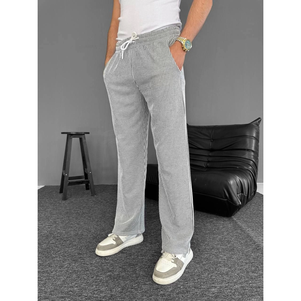 Su Yolu Çizgili Cepli Pantalon - Gri