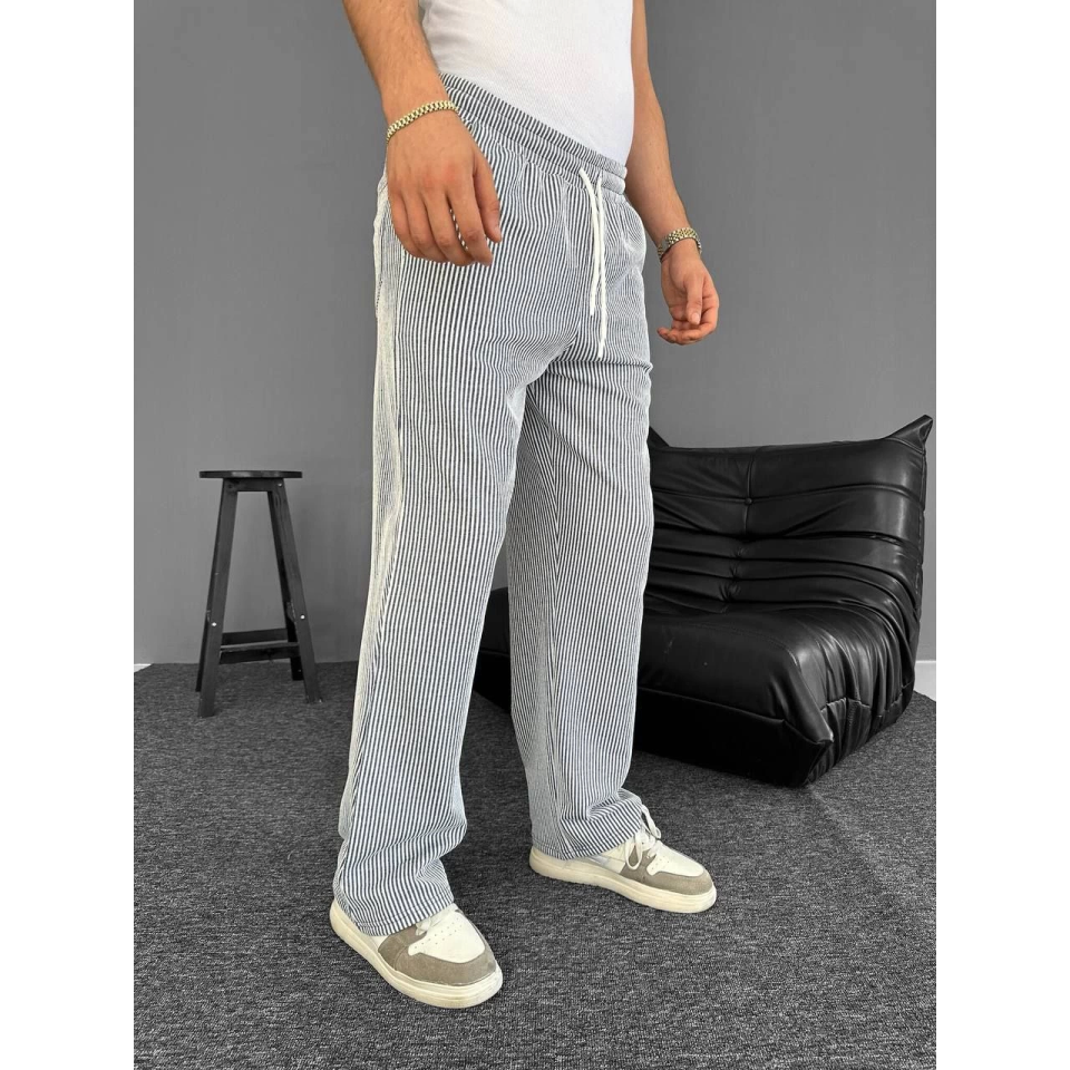 Su Yolu Çizgili Cepli Pantalon - Gri
