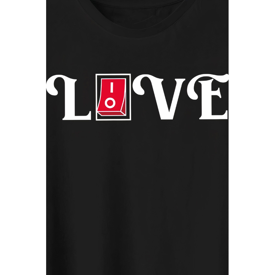 Sevgililer Günü İçin Özel Tasarım Love Baskılı T-shirt - Siyah