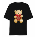 Sevgililer Günü İçin Özel Tasarım I Love You Ayı Baskılı T-shirt - Siyah