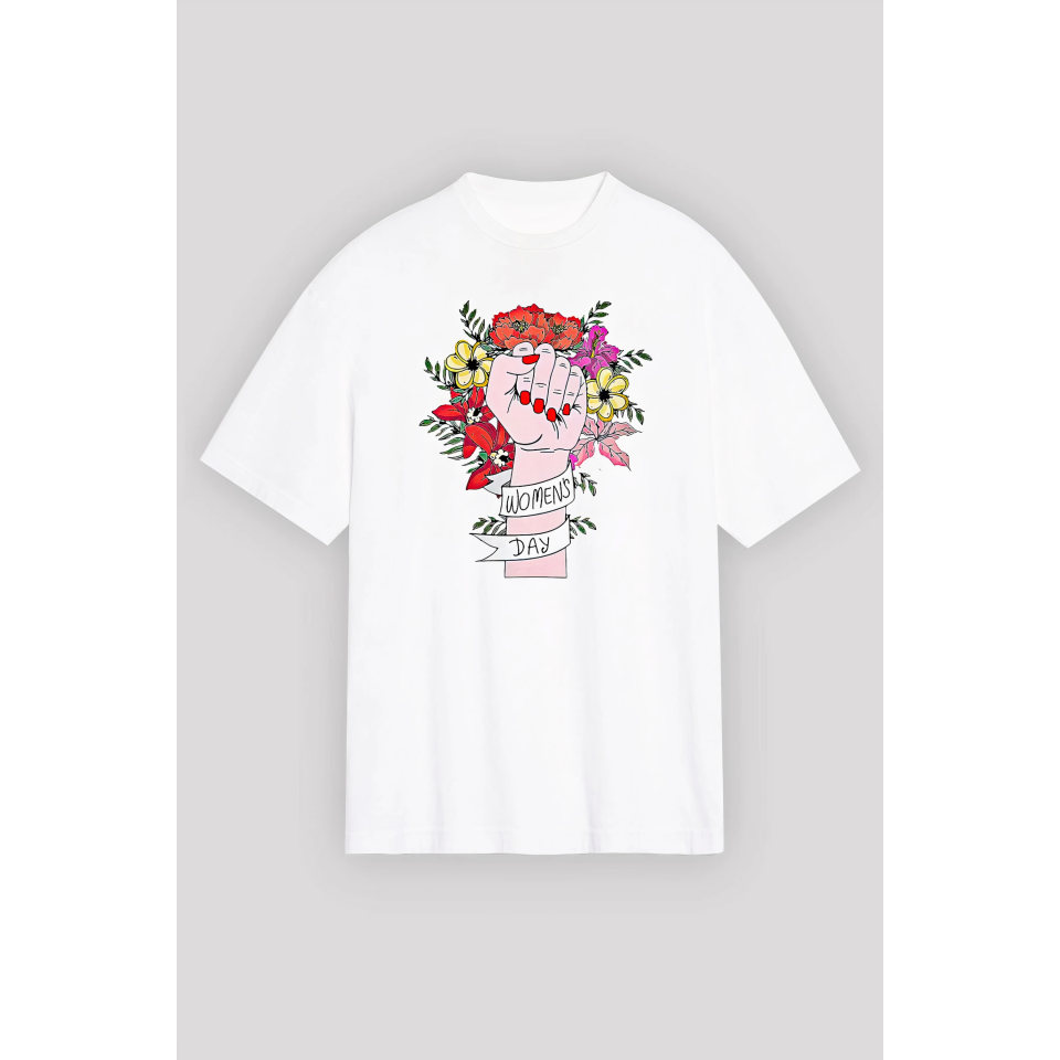 8 Mart Dünya Kadınlar Günü İçin Özel Baskılı T-shirt - Beyaz