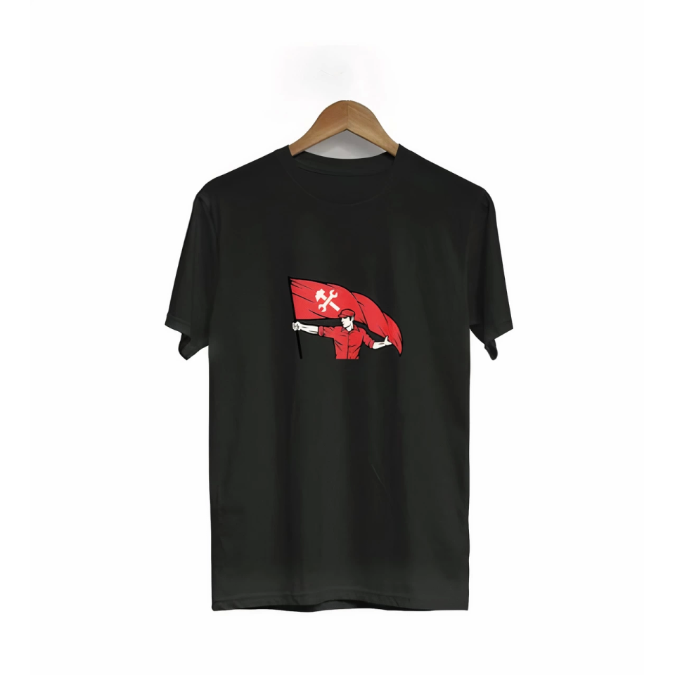 1 Mayıs Emekçilerimiz İçin Özel Tasarım Bayraklı Emekçi Baskılı T-shirt - Siyah