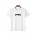 Anneler Gününe Özel Tasarım Mom Çiçek Baskılı T-shirt - Beyaz