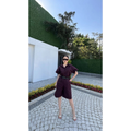 Yakalı Gömlek Kemerli Şortlu Takım - Bordo