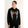 Metallica İki İplik Kapüşonlu Ön Ve Arka Baskılı Hoodie - Siyah