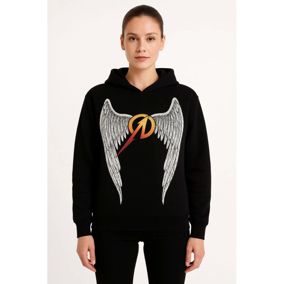 Metallica İki İplik Kapüşonlu Ön Ve Arka Baskılı Hoodie - Siyah
