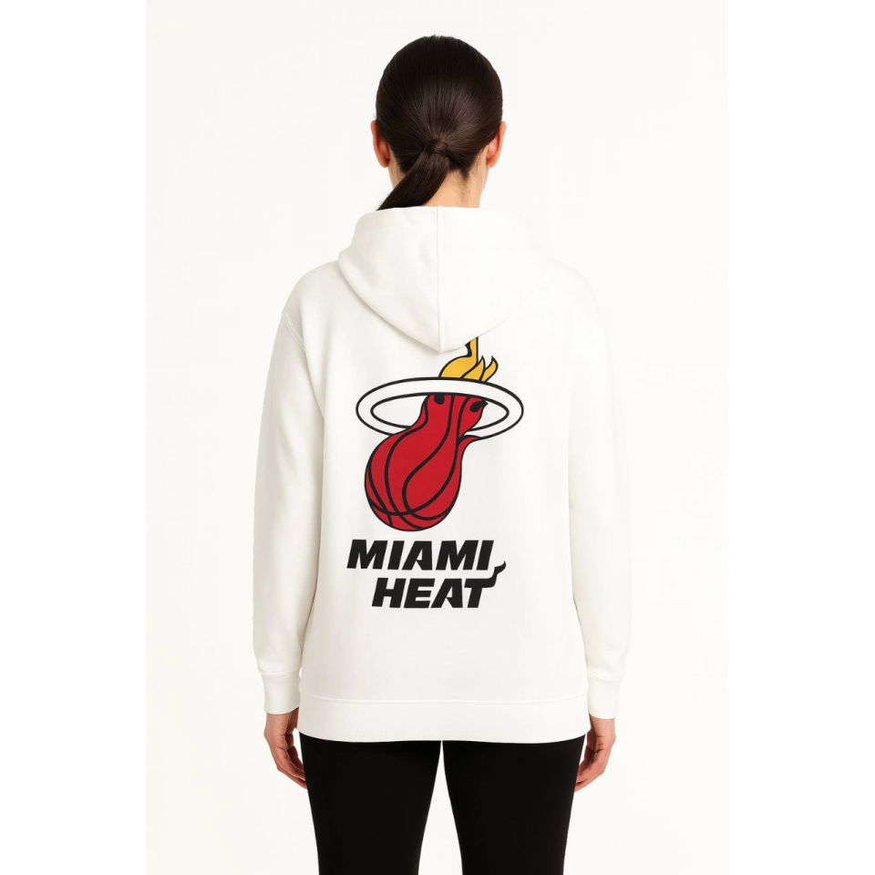 Üç İplik Kapüşonlu Ön Ve Arka Baskılı SweatShirt Hoodie - Beyaz