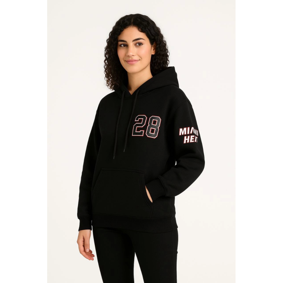 Üç İplik Kapüşonlu Ön Ve Arka Baskılı SweatShirt Hoodie - Siyah