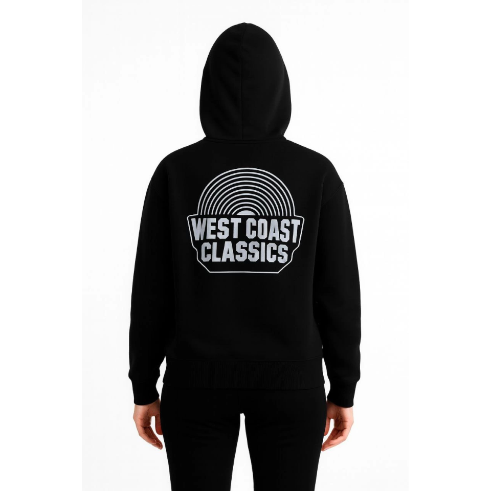 Üç İplik Kapüşonlu Ön Ve Arka Baskılı SweatShirt Hoodie - Siyah