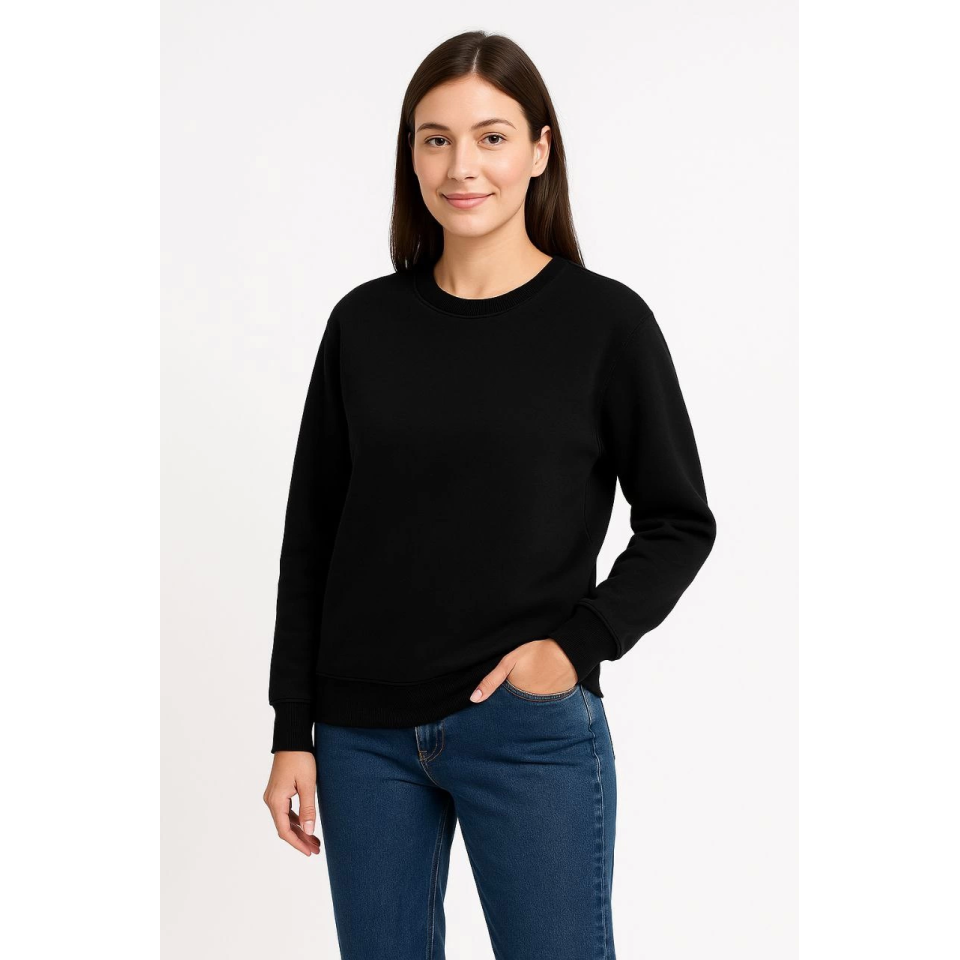Üç İplik Düz Bisiklet Yaka SweatShirt  - Siyah