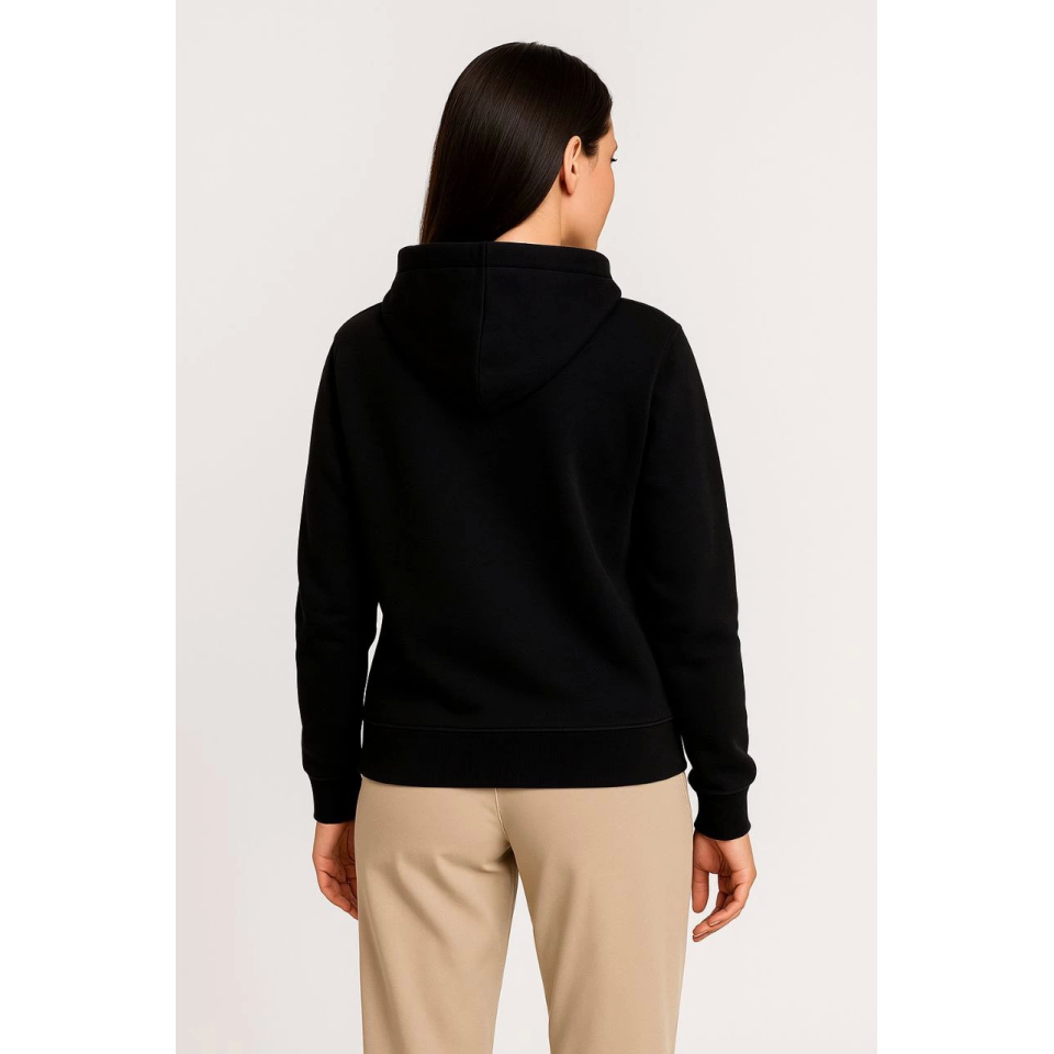 Üç İplik Kapüşonlu Tam Fermuarlı Kanguru Çepli SweatShirt Hoodie - Siyah