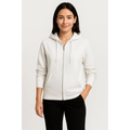 Üç İplik Kapüşonlu Tam Fermuarlı Kanguru Çepli SweatShirt Hoodie - Beyaz