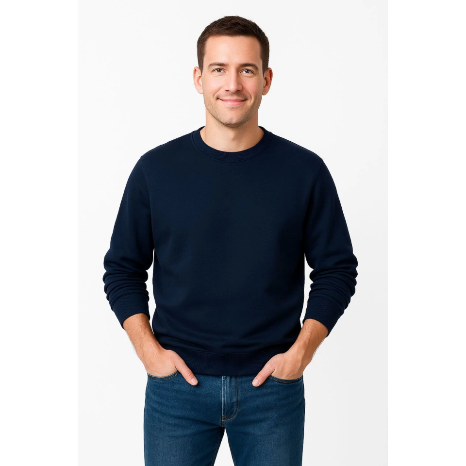 Erkek Üç İplik Düz Bisiklet Yaka SweatShirt - Lacivert
