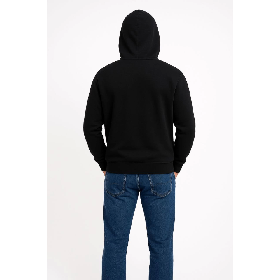 Erkek Üç İplik Kapüşonlu Kanguru Cepli SweatShirt Hoodie - Siyah