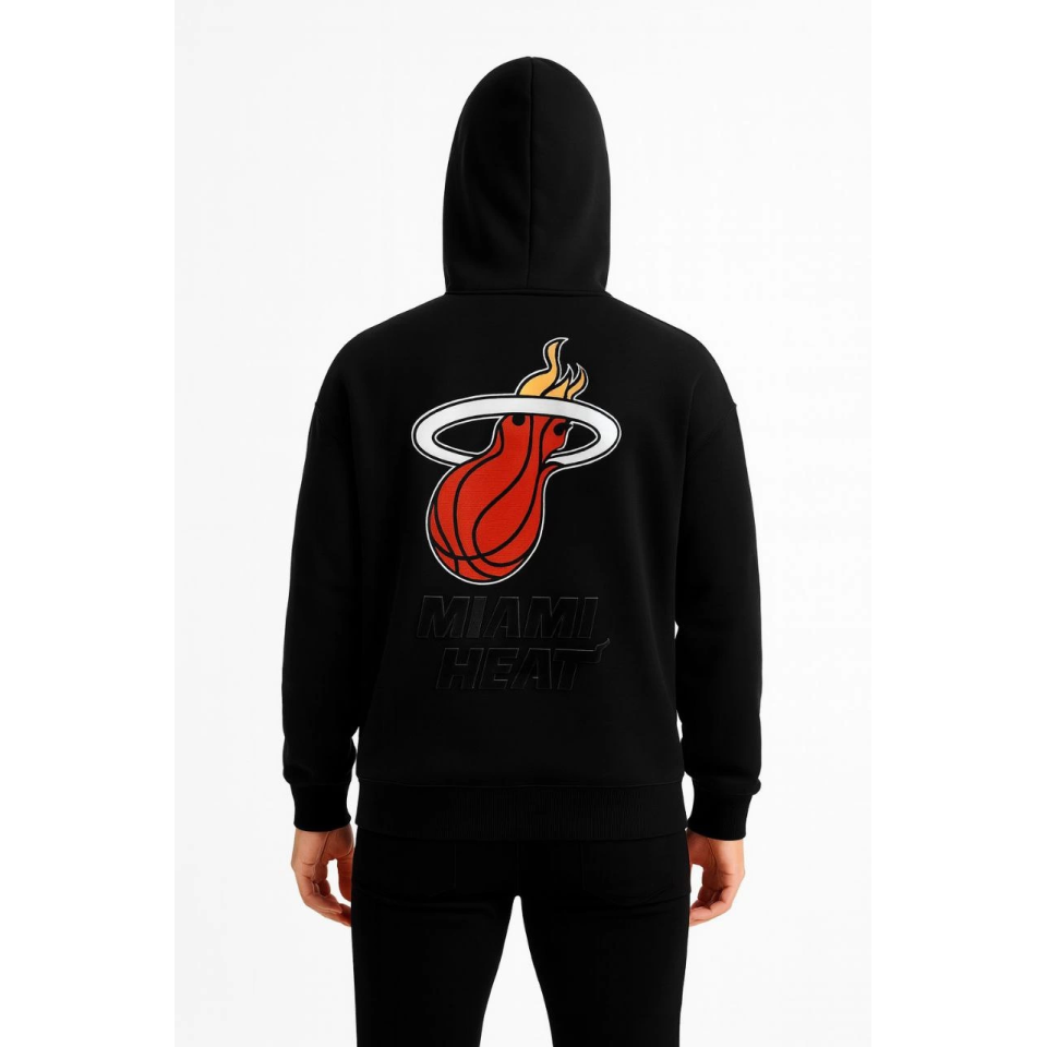 Üç İplik Kapüşonlu Ön Ve Arka Baskılı SweatShirt Hoodie - Siyah