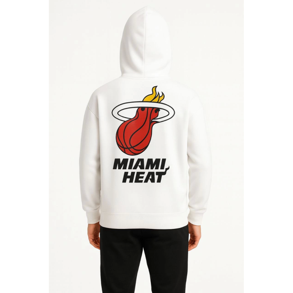 Üç İplik Kapüşonlu Ön Ve Arka Baskılı SweatShirt Hoodie - Beyaz