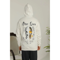 Oversize Üç İplik Şardonlu Kapüşonlu Sweatshirt – Beyaz “Other Lives” Ön Ve Arka Baskılı, Kanguru Cepli, Ribanalı Rahat Kışlık Model Beyaz