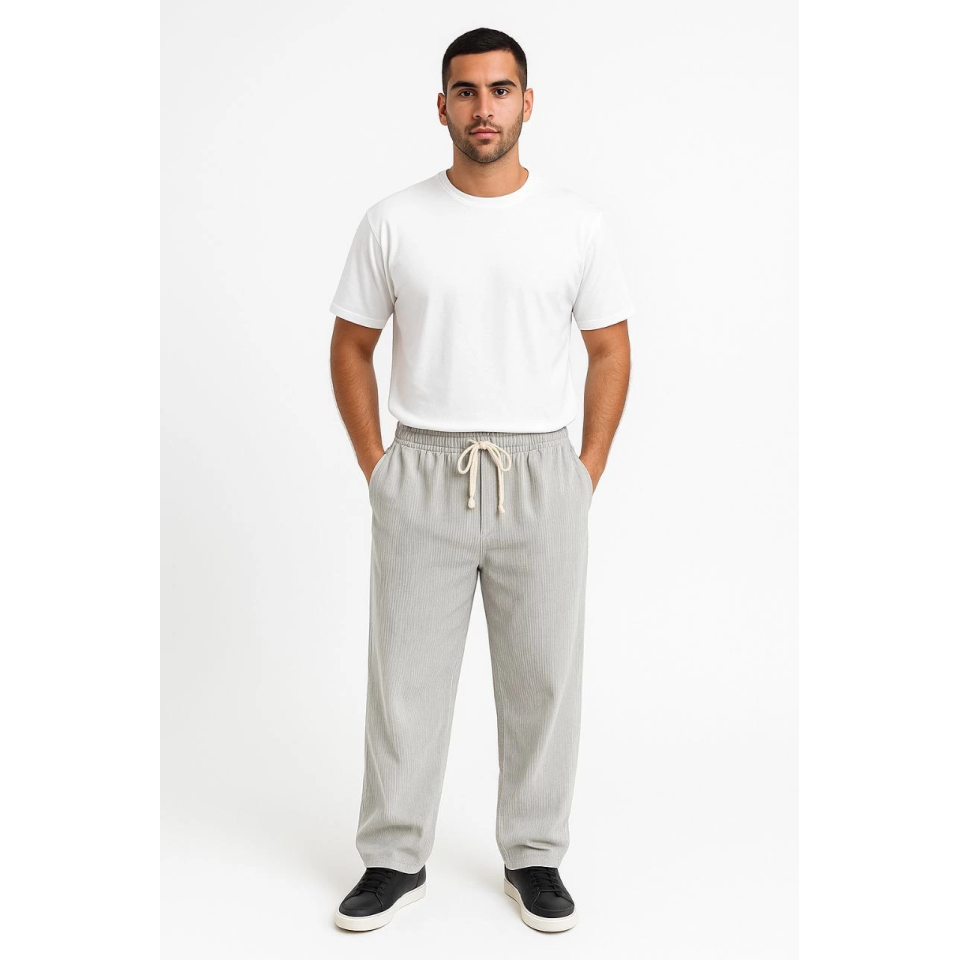 Erkek Fitilli Kadife Cepli Buggy Pantolon Oversize Rahat Kalıp - Gri