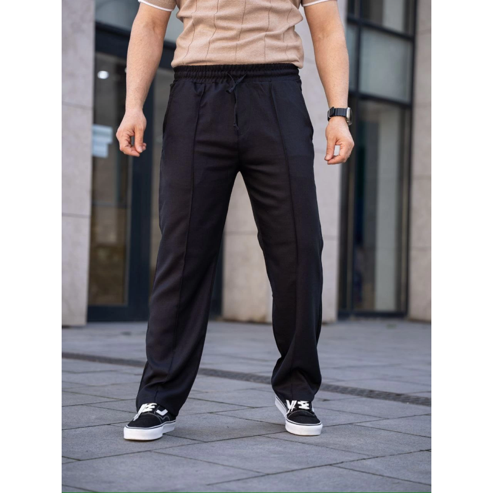 Erkek Keten Cepli Çıma Dikişli Jogger Buggy Pantalon Rahat Kalıp - Siyah