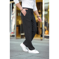 Erkek Cizgili Dokuma Krep Jogger Buggy Pantalon Rahat Kalıp - Siyah