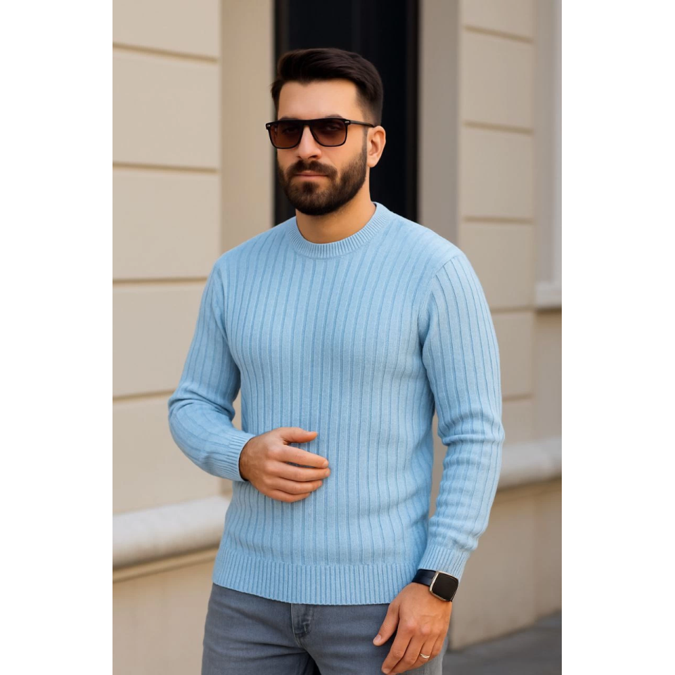 Erkek Fitilli Triko Kazak 4’lü Set – Beyaz, Bebek Mavisi, Gri, SiyahKalın Dokuma Pamuklu Regular Fit Bisiklet Yaka Uzun Kollu Kışlık Ve Baharlık Rahat Triko Kombini