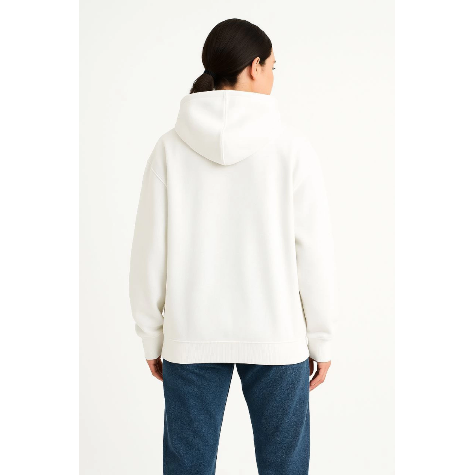 Samuray Ninja Çift Kapşonlu ZIP Fermuarlı Kanguru Çepli Hoodie Maske Detaylı Swetshirt - Beyaz