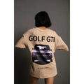 Oversize Baskılı Tişört – Golf GTI Retro Araba Desenli, Ön - Arka Dijital Baskı, Sokak Modası Stil - Bej