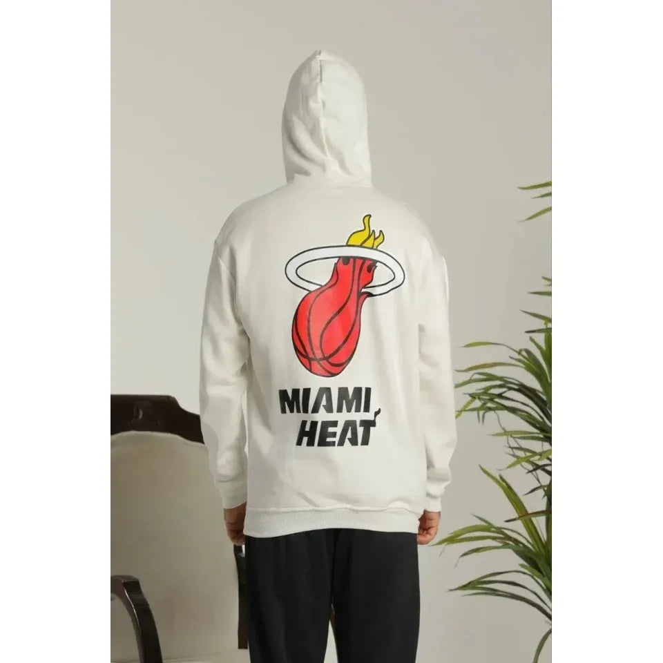 Erkek Oversize Üç İplik Kapüşonlu Sweatshirt –Sırt Ve Ön Baskılı, Kanguru Cepli, Rahat Kalıp Maskot Desenli Model - Siyah Beyaz