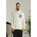 Erkek Sırt Baskılı Oversize Üç İplik Kapüşonlu Sweatshirt - Beyaz