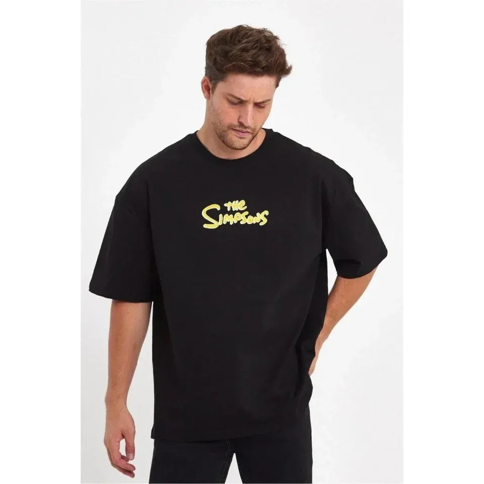 Erkek Sırt Baskılı Bisiklet Yaka Oversize T-shirt - Siyah